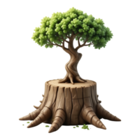 Cartoon Tree on Stump with Transparent Background png