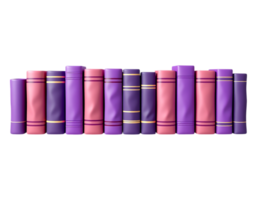 Row of stylized books in various shades of pink and purple, standing upright png