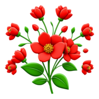 Vibrant 3D Rendered Red Flowers with Green Leaves png