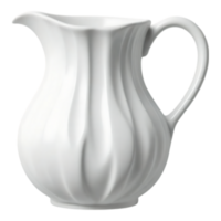 Elegant White Ceramic Pitcher with Ribbed Design png
