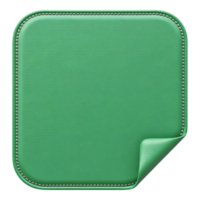 Green leather square with rounded corners and a folded corner, for notes. png