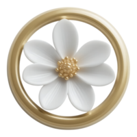 White flower in golden ring emblem, 3D rendering png