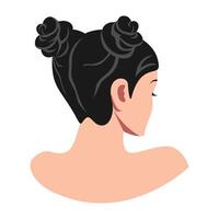 Back view of woman with double bun hairstyle in flat style. Ideal for salon, fashion, beauty, or hairstyle design. Clean and minimal illustration on white background.-09 vector