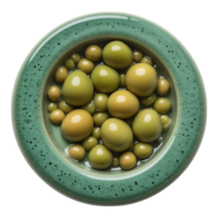 Close-up of a bowl filled with olives, top view png
