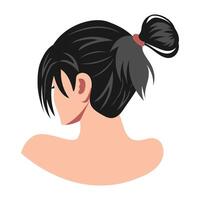 of woman with messy ponytail and side bangs from back view. Perfect for hairstyle tutorials, beauty content, or fashion design. Flat and modern illustration. vector