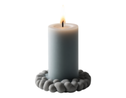 Burning Pillar Candle on Stone Base, Isolated png
