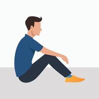 Depressed lonely man sitting and crying stock illustration vector