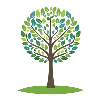 Abstract Green Tree with leaves. Template on white background