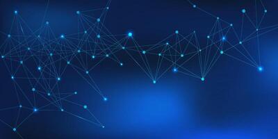 Abstract polygonal with connecting lines and dots on dark blue background. Data transfer, global communication, technology and science concept vector