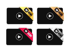 Thumbnail 1M Views Badge on Black Screen with Play Button. For infographic, icon, screen, frame, sign, banner. Gold, silver, bronze, red ribbon corner banner. Illustration vector