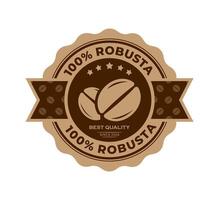 100 percent robusta coffee badge premium quality. Coffee beans with Circle label and ribbon. For logo, symbol, sign, icon, seal, tag, stamp, emblem. Illustration vector