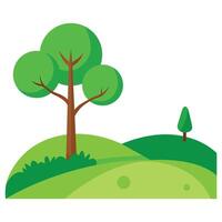 Cartoon Landscape with Trees and Green Hills in a Simple Flat Style vector