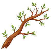 Cartoon Tree Branch with Green Leaves Isolated on a White Background vector