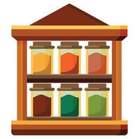 Cartoon Spice Rack with Six Jars Filled with Various Colored Spices vector