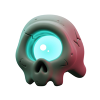 A cartoon skull features a glowing turquoise eye, creating an eerie yet playful image, making it suitable for Halloween or fantasy themed designs. png