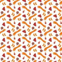 Seamless autumn pattern with cozy clothes and warm item. Background of seasonal apparel vector