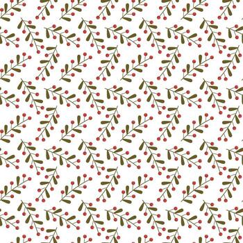 Seamless pattern with berry branch and natural twig. Background of botanical leaf and red berry vector