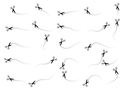 conjunto de garabatos Arte de cortar con tijeras corte líneas - diferente formas de flecha diseños con punteado línea vector