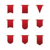 Set of Red Pennant Flag with Golden Rod Red Scroller or Ribbons vector
