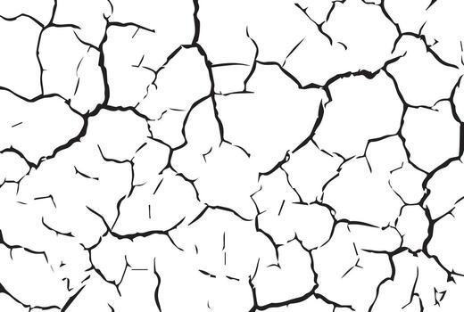 Black Crack and Broken Lines Texture on White Background vector