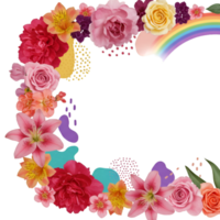 Decorative floral frame border with pink roses and leaves png