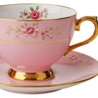 Pink teacup with floral pattern and delicate china design design png