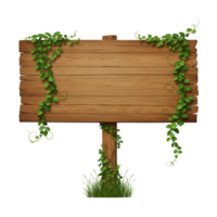 Wooden plank sign with green leaves border frame design png