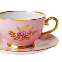 Pink teacup with floral pattern and delicate china design png