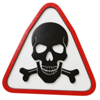 Red triangular warning sign with black skull and crossbones png