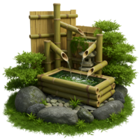 Miniature zen garden with rocks plants and water feature png