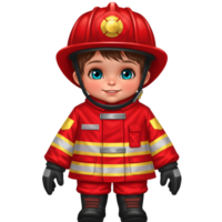 Firefighter wearing red uniform and protective helmet with equipment png