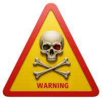 Yellow triangular warning sign with black skull and crossbones png