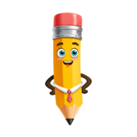 Cartoon pencil character with yellow body and smiling face expression png