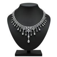 Black statement necklace with ornate design and precious stone details png