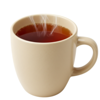 Brown coffee mug with hot beverage and ceramic handle design png