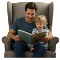 Father son reading time with book and family bonding png