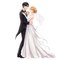 Bride and groom couple in wedding attire with formal ceremony png