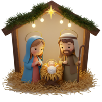 Wooden nativity scene with religious figures and Christmas story png