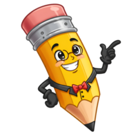 Cartoon pencil with yellow body and friendly character expression png