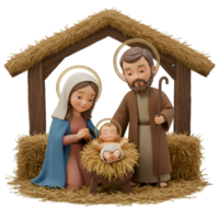 Wooden nativity scene with religious Christmas story figures png