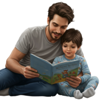 Father and son reading together with family bonding time png