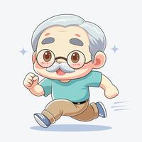 Cute and Adorable Grandpa Running Whimsical Elderly Jogger Illustration vector