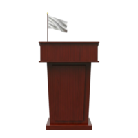 Elegant wooden podium with a white flag for public speaking and presentations png