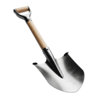 A sturdy metal shovel with a wooden handle and d grip for gardening tasks png