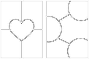Comic book template. Manga frame on white background. Pop art page with grid. Blank with circle and heart-shape boxes for anime and dialog. Storyboard for magazine collage and posters vector