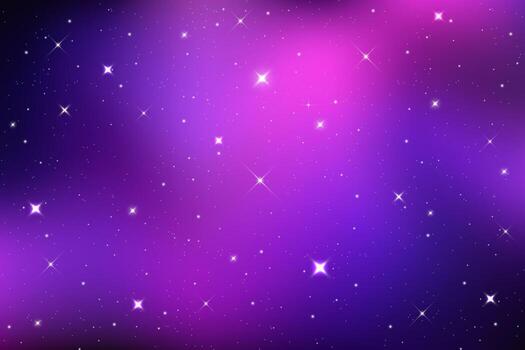 Night sky background. Dark purple starry universe. Magic galaxy with abstract shiny gradient. Celestial cosmic sparkles and glitter. Realistic pink outer space backdrop. vector