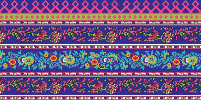 Abstract Digital Hand Drawn repeat border illustration. Indian, geometric, ethnic and floral border ready