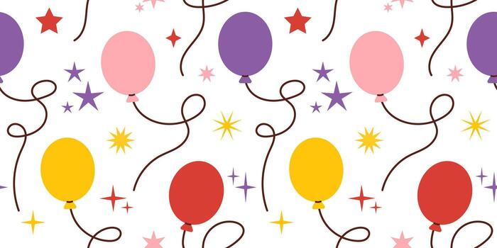 Seamless party pattern with floating balloons and stars. illustration of cheerful pattern on a festive background. Great for decoration, wrapping or celebration design. vector