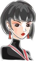 asian woman with make up doodle style vector