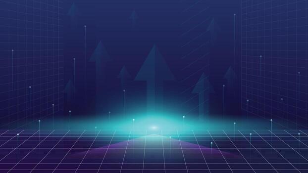 moderno azul antecedentes presentando brillante flechas creciente terminado un digital cuadrícula Perfecto para tecnología negocio crecimiento y datos visualización diseños vector